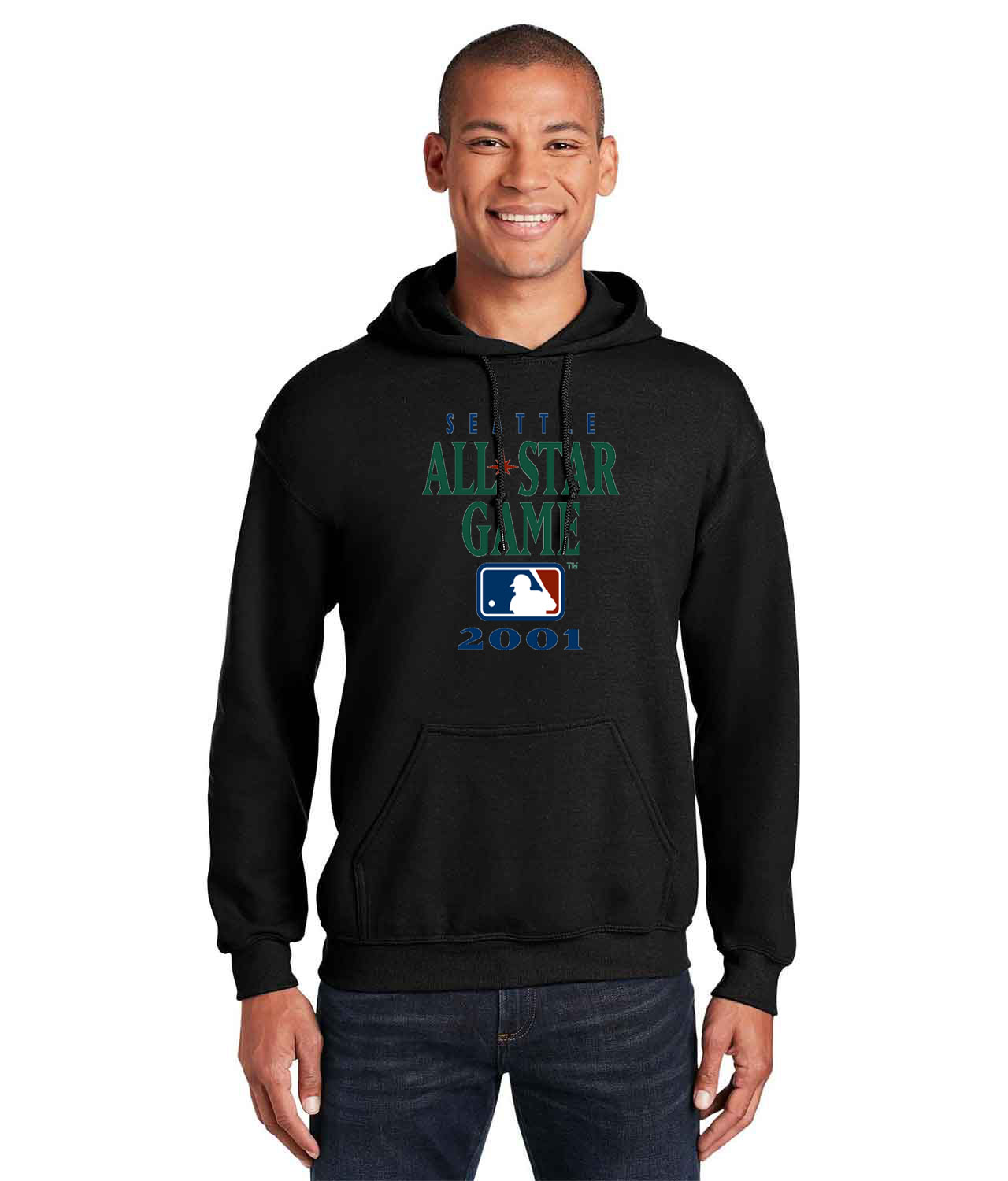 2001 MLB All-Star Game Safeco Field Seattle Washington Baseball Logo Customized Design on Unisex Hooded Sweatshirt
