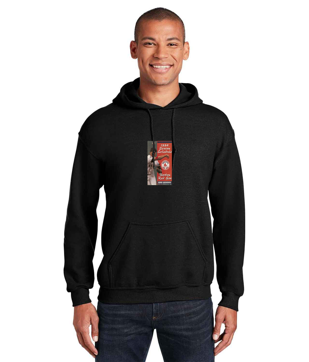 Boston Red Sox Pocket Schedule 1998 Baseball Logo Customized Design on Unisex Hooded Sweatshirt