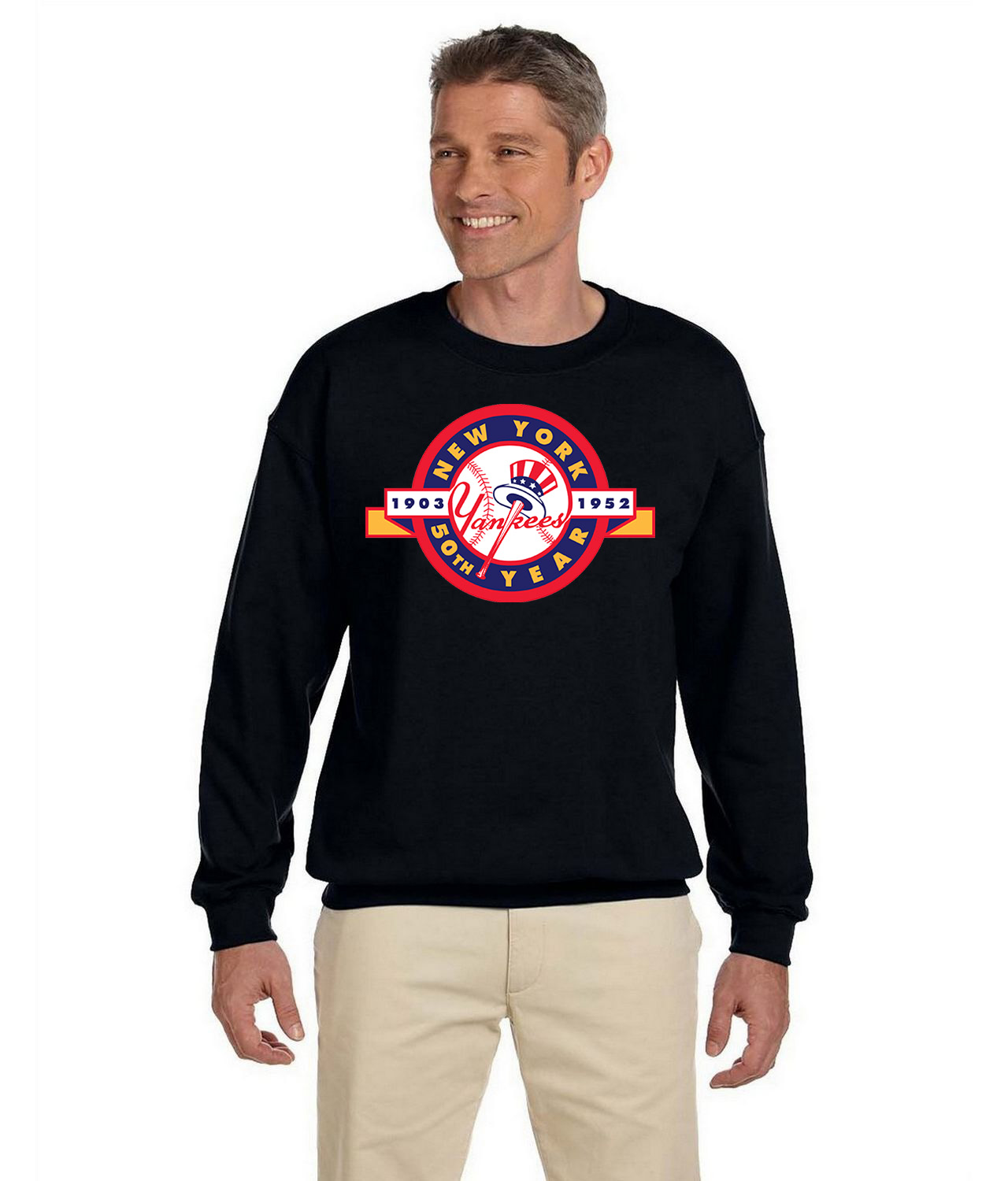50th Anniversary Of The New York Yankees Baseball Logo Symbol Emblem Customized Design on Unisex Crewneck Sweatshirt