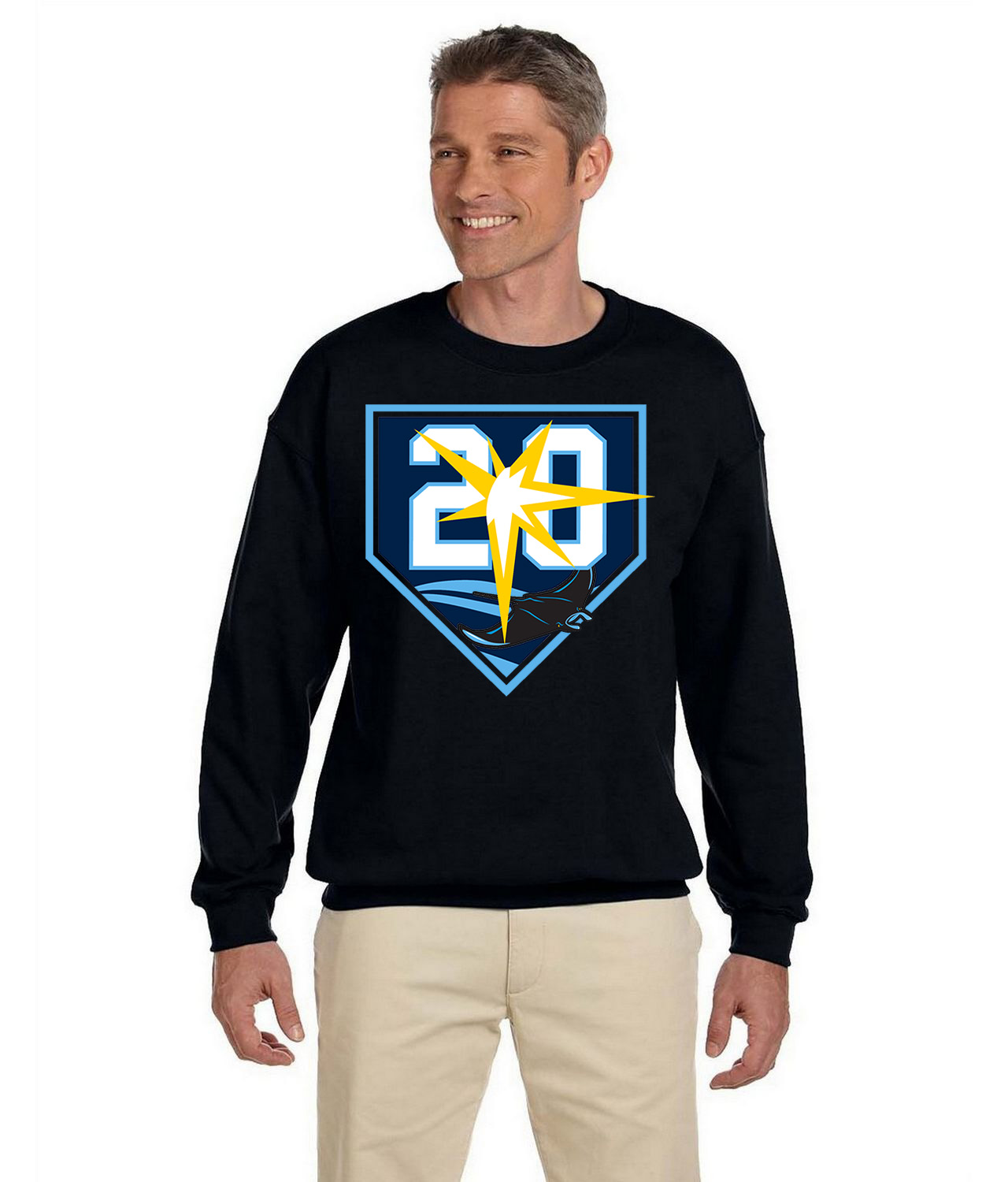 20th Anniversary Tampa Bay Rays - Tampa Bay Devil Rays Baseball Logo Symbol Emblem Customized Design on Unisex Crewneck Sweatshirt