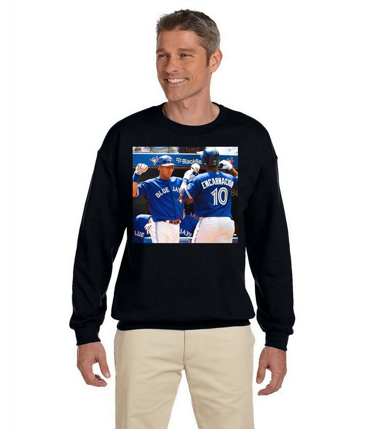 2012 Edwin Encarnacion & Yunel Escobar Toronto Blue Jays Photo Baseball Logo Symbol Emblem Customized Design on Unisex Crewneck Sweatshirt