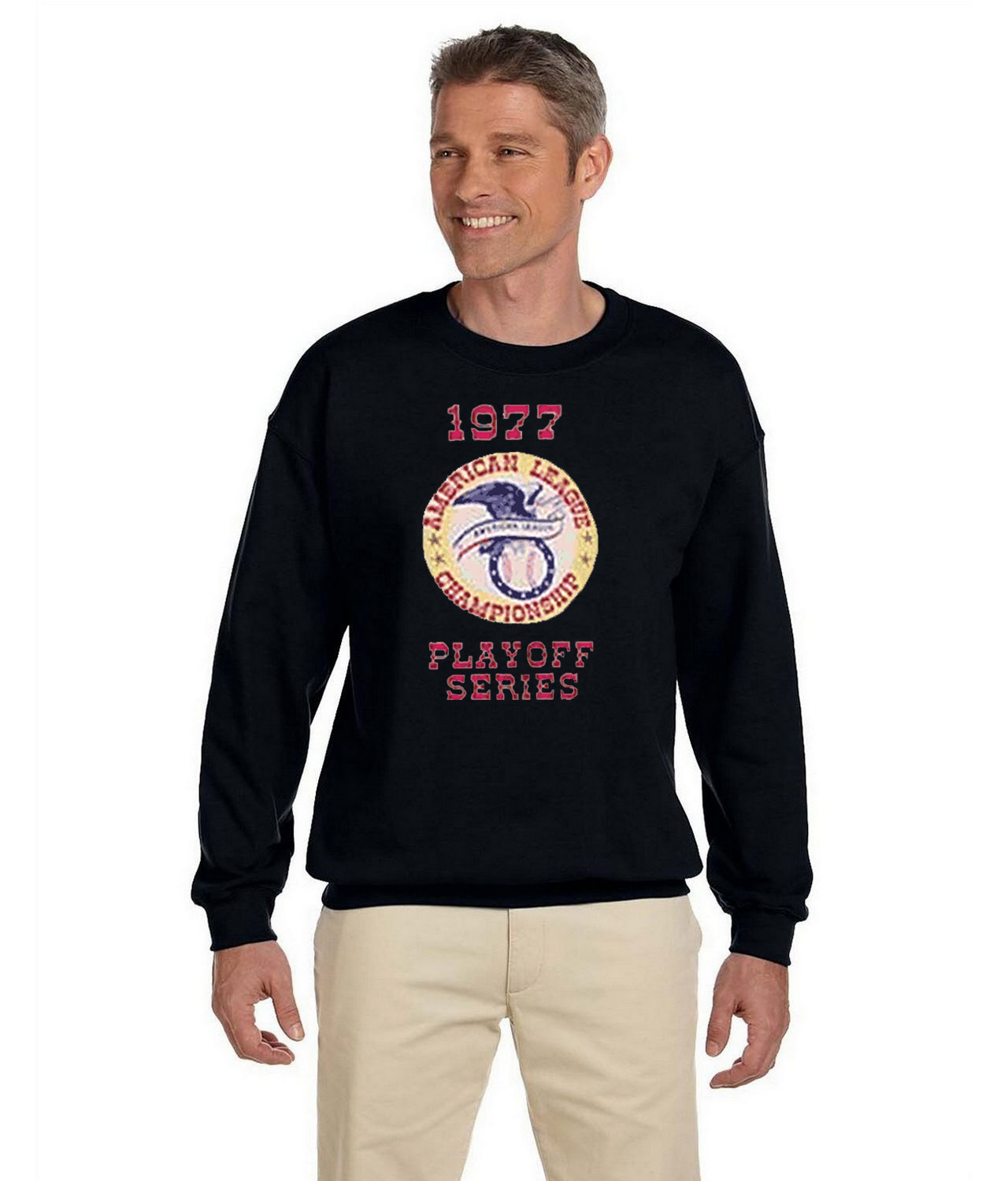 1977 American League Championship Playoff Series ALCS Baseball Logo Symbol Emblem Customized Design on Unisex Crewneck Sweatshirt