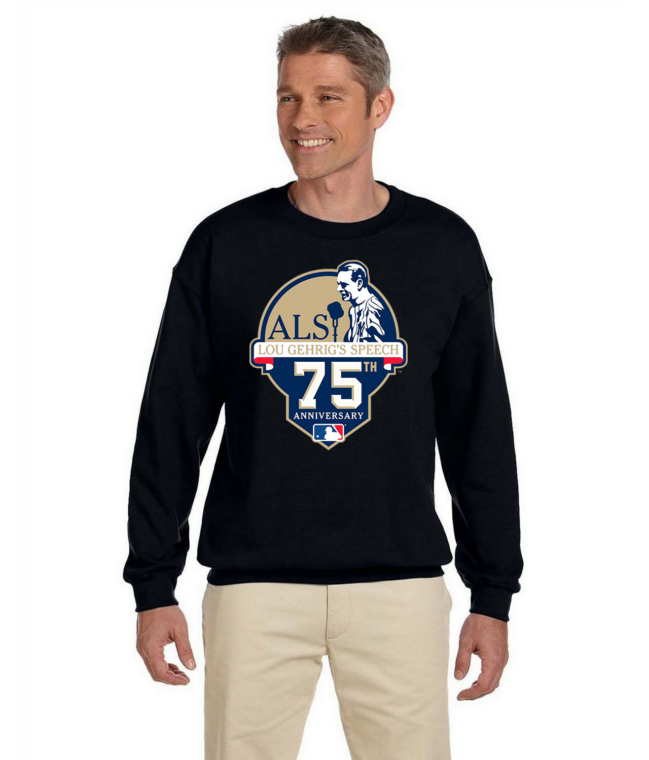 Major League Baseball Lou Gehrig Speech 75th Anniversary Baseball Logo Symbol Emblem Customized Design on Unisex Crewneck Sweatshirt