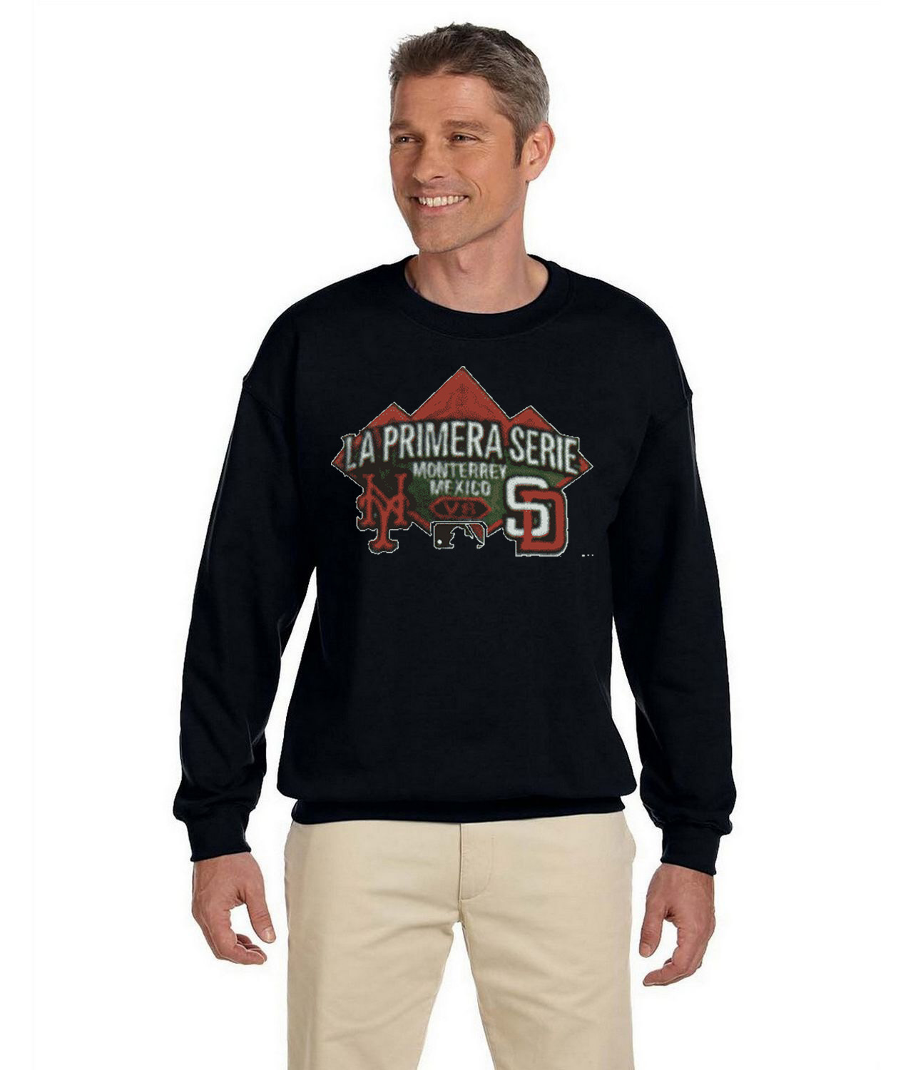 Major League Baseball Mets vs Padres Series In Monterrey Mexico Baseball Logo Symbol Emblem Customized Design on Unisex Crewneck Sweatshirt