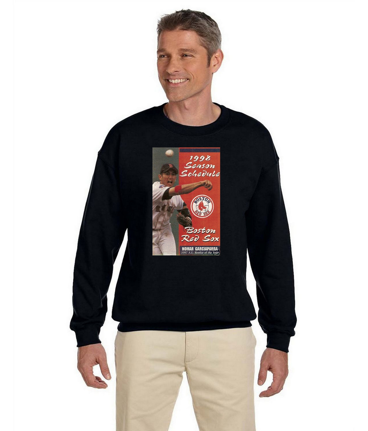 Boston Red Sox Pocket Schedule 1998 Baseball Logo Symbol Emblem Customized Design on Unisex Crewneck Sweatshirt