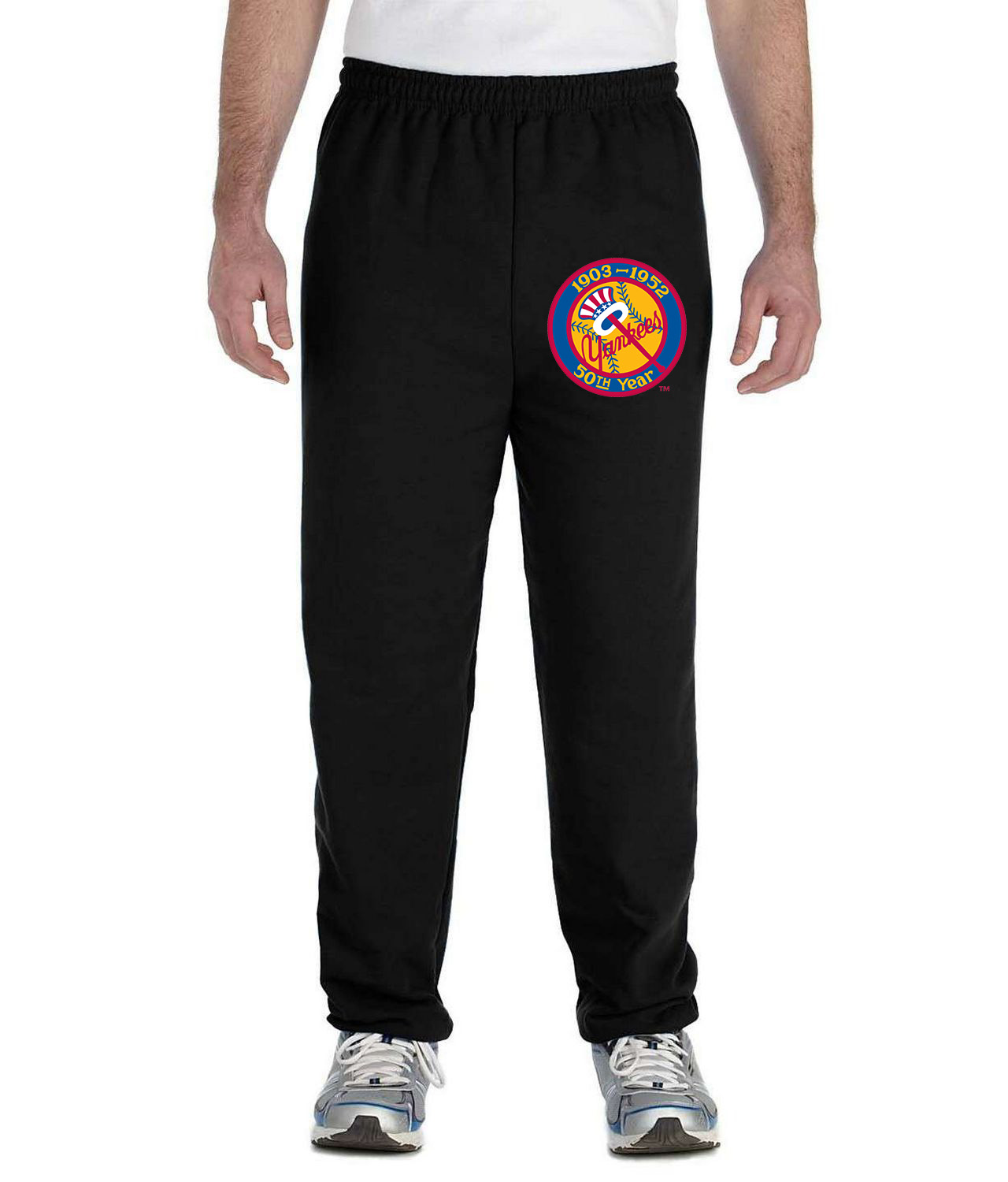 50th Anniversary Of The New York Yankees Patch Baseball Logo Symbol Emblem Customized Design on Unisex Closed-Bottom Sweatpants