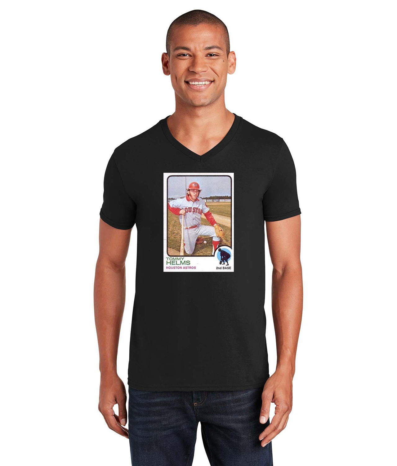 1972 Tommy Helms Houston Astros Photo Baseball Logo Symbol Emblem Customized Design on Unisex V-Neck T-Shirt Tee