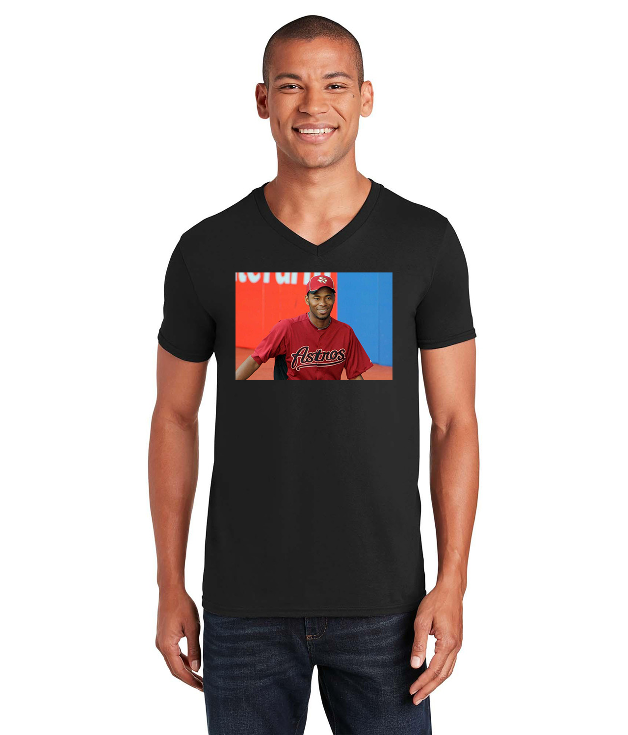 2010s Houston Astros Photo Baseball Logo Symbol Emblem Customized Design on Unisex V-Neck T-Shirt Tee