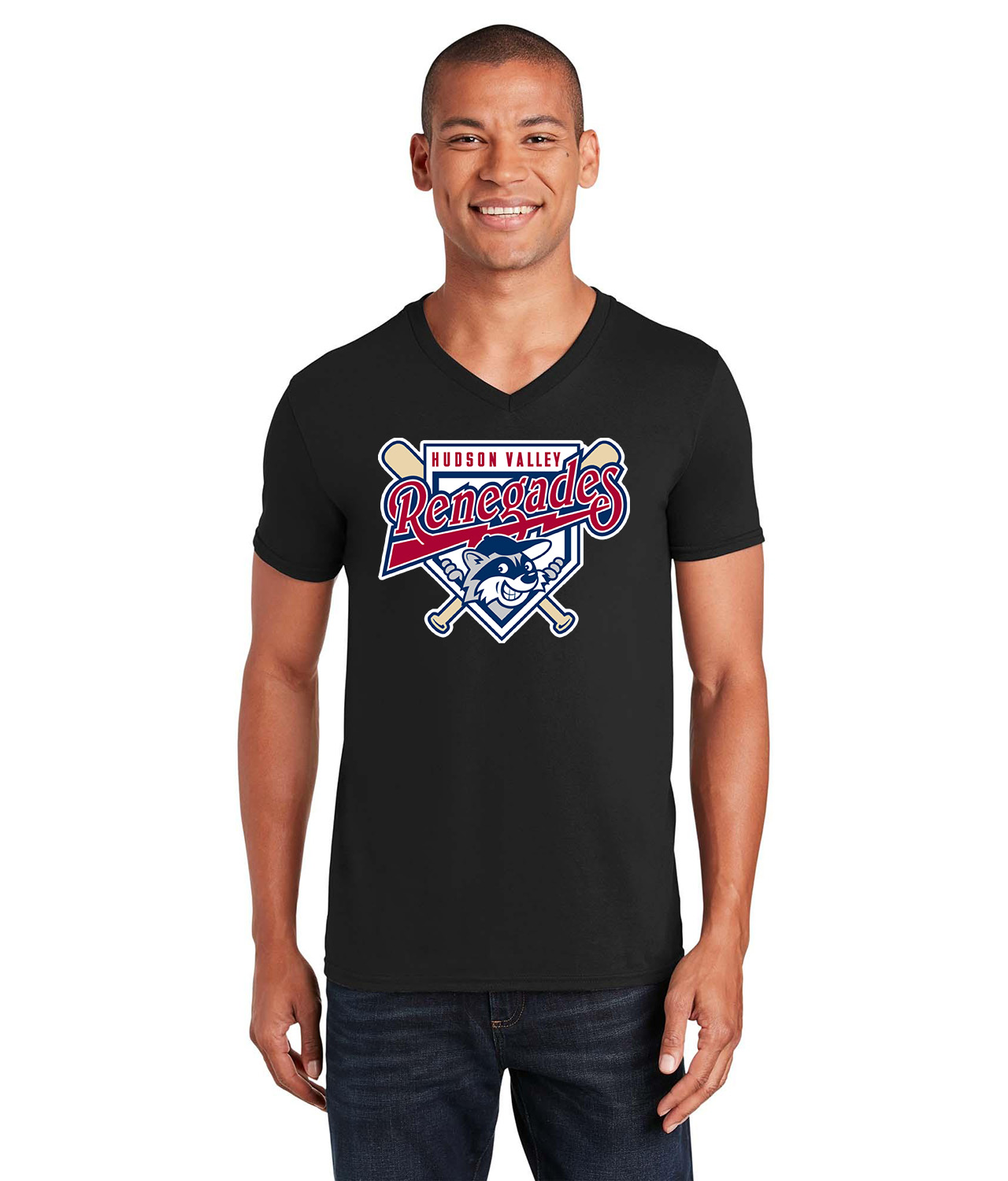 Hudson Valley Renegades 1998 Baseball Logo Symbol Emblem Customized Design on Unisex V-Neck T-Shirt Tee