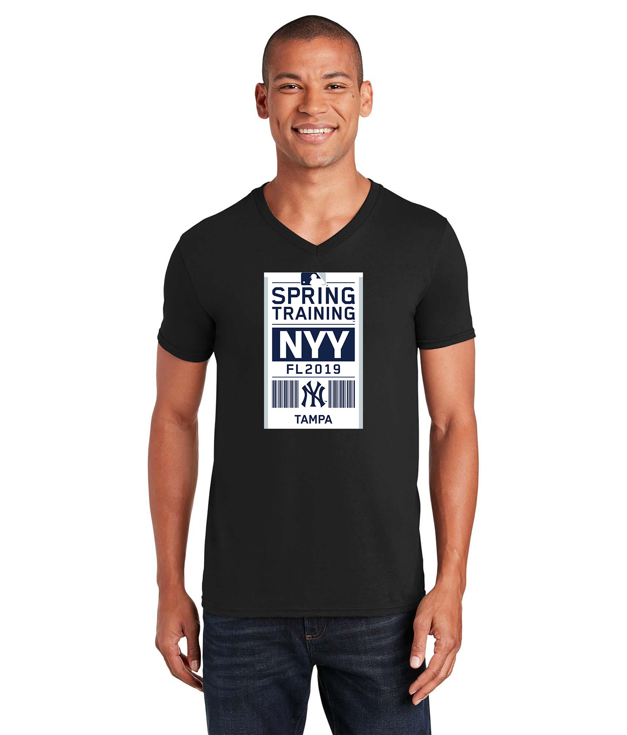 New York Yankees 2019 Spring Training Baseball Logo Symbol Emblem Customized Design on Unisex V-Neck T-Shirt Tee