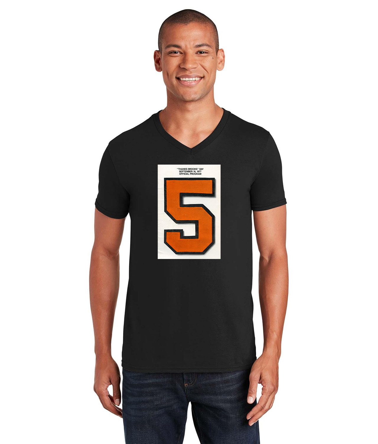 Baltimore Orioles Brooks Robinson Tribute Day - Sept 18, 1977 Baseball Logo Symbol Emblem Customized Design on Unisex V-Neck T-Shirt Tee