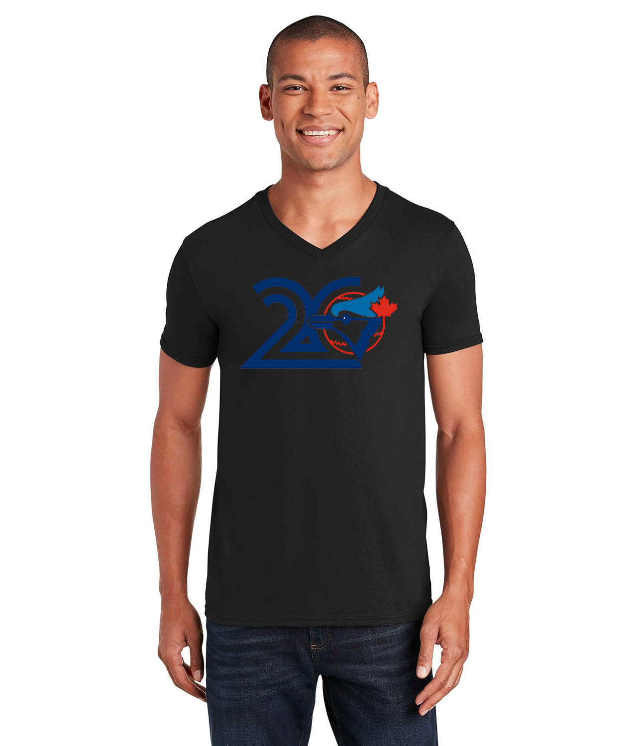 Toronto Blue Jays 20th Anniversary 1996 Baseball Logo Symbol Emblem Customized Design on Unisex V-Neck T-Shirt Tee