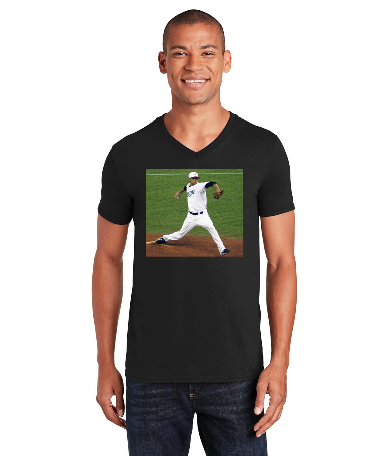 2010 Brandon Morrow Toronto Blue Jays Photo Baseball Logo Symbol Emblem Customized Design on Unisex V-Neck T-Shirt Tee