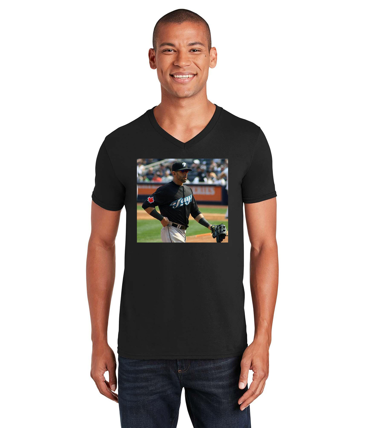 2011 Jose Bautista Toronto Blue Jays Photo Baseball Logo Symbol Emblem Customized Design on Unisex V-Neck T-Shirt Tee