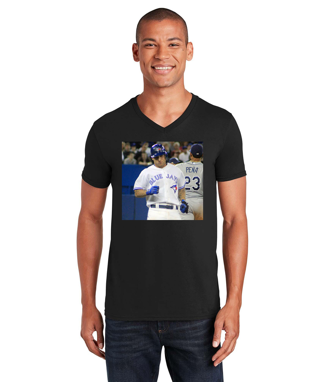 2014 Brett Lawrie Toronto Blue Jays Photo Baseball Logo Symbol Emblem Customized Design on Unisex V-Neck T-Shirt Tee