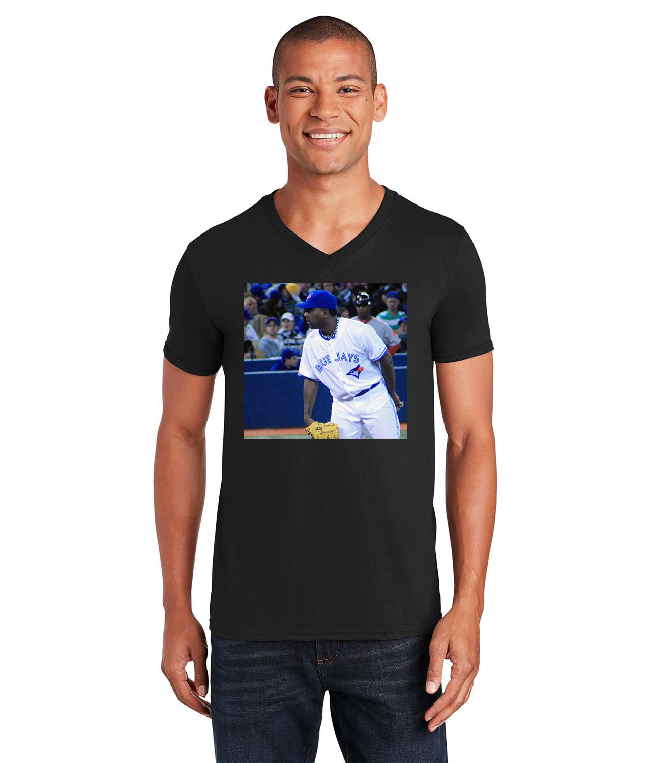 2012 Darren Oliver Toronto Blue Jays Photo Baseball Logo Symbol Emblem Customized Design on Unisex V-Neck T-Shirt Tee