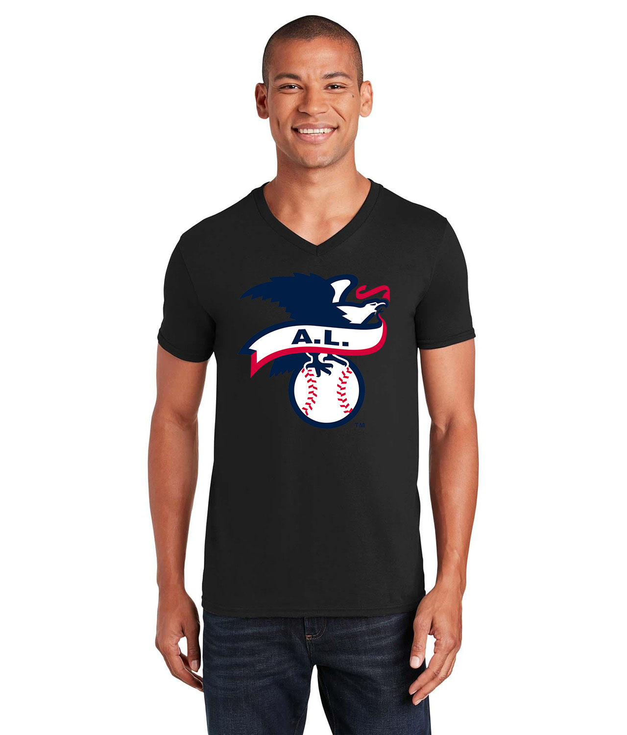 American Baseball League 2019 Alternate Logo Emblem Customized Design on Unisex V-Neck T-Shirt Tee