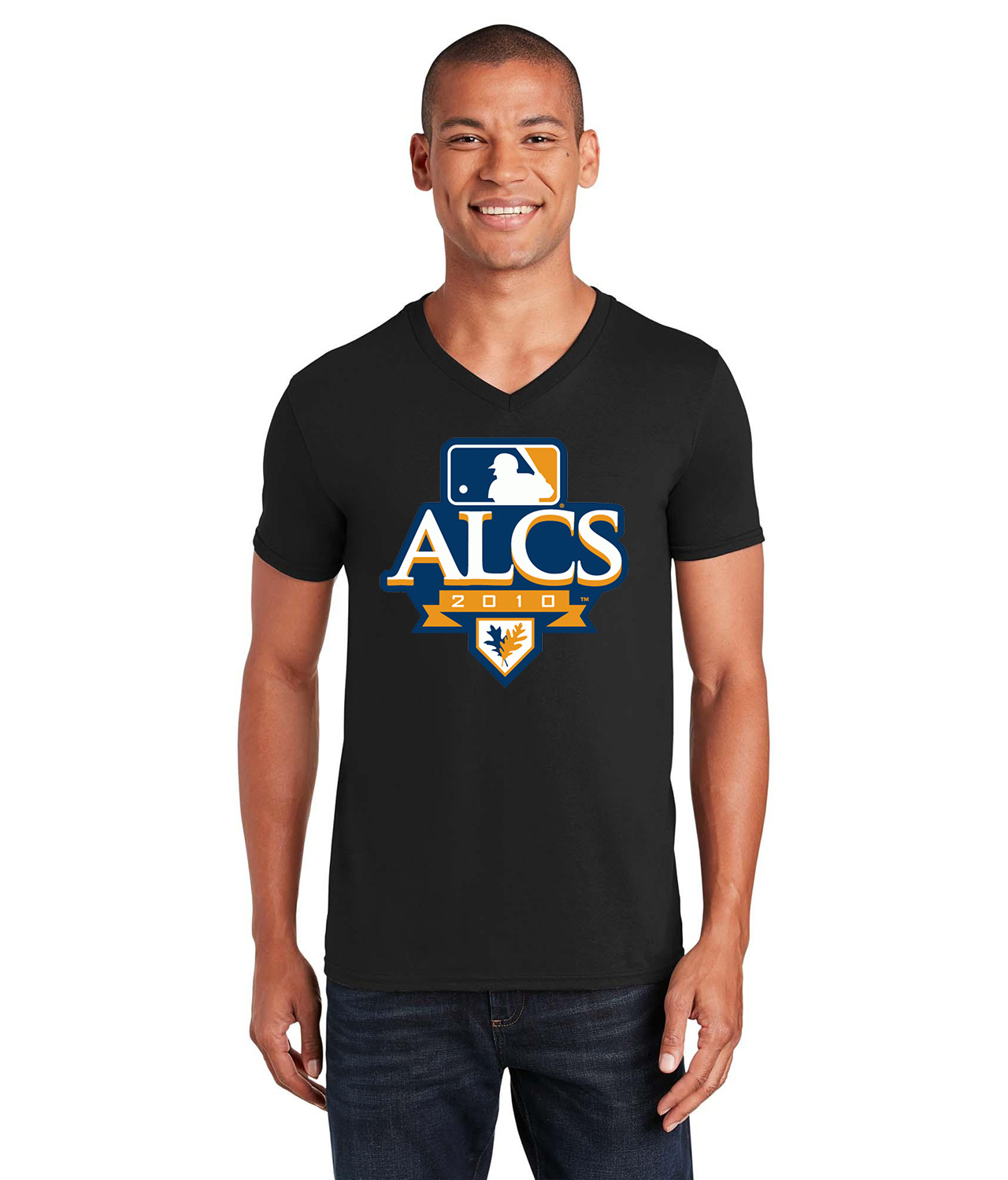2010 ALCS American League Championship Series Baseball Logo Symbol Emblem Customized Design on Unisex V-Neck T-Shirt Tee