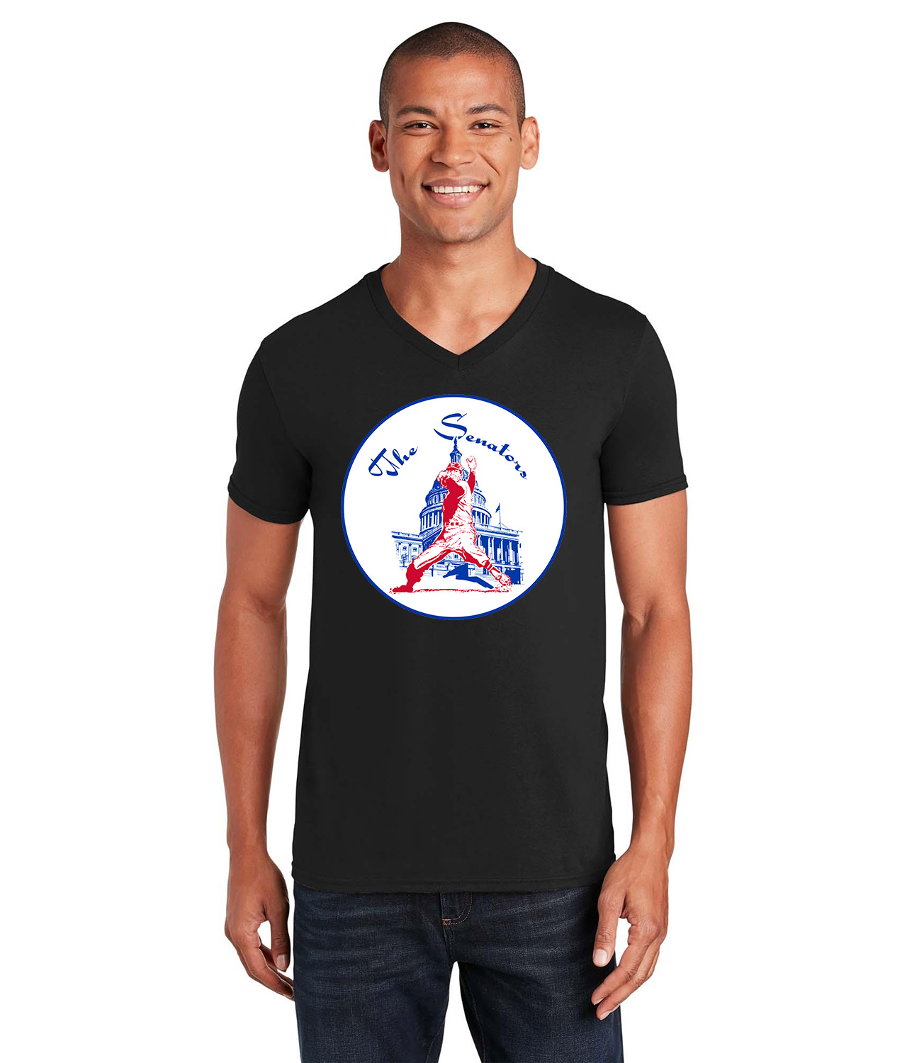 Washington Senators Primary 1961-71 Baseball Logo Symbol Emblem Customized Design on Unisex V-Neck T-Shirt Tee