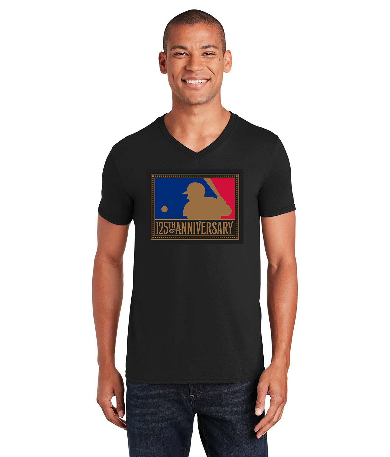 125th Anniversary Of Major League Baseball 1994 Logo Emblem Customized Design on Unisex V-Neck T-Shirt Tee