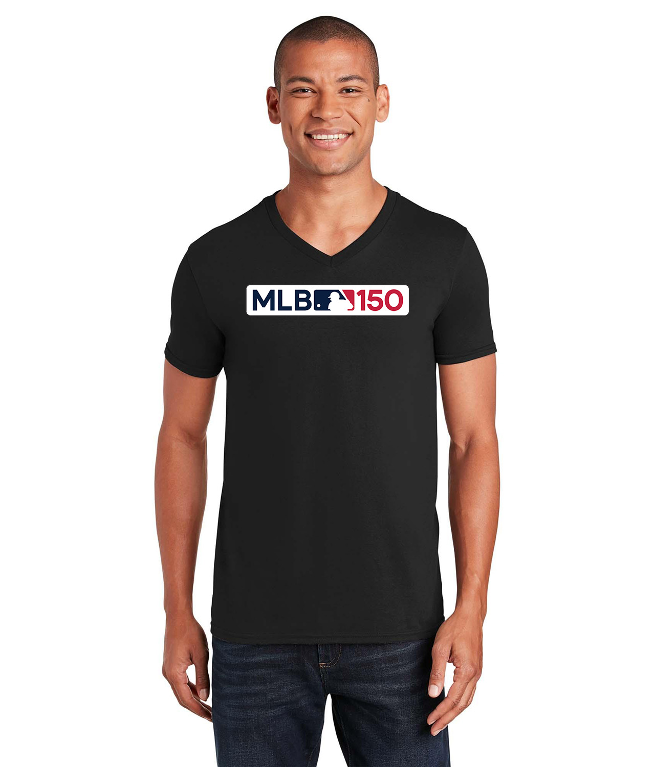 Major League Baseball 150th MLB 150 Anniversary Logo Emblem Customized Design on Unisex V-Neck T-Shirt Tee