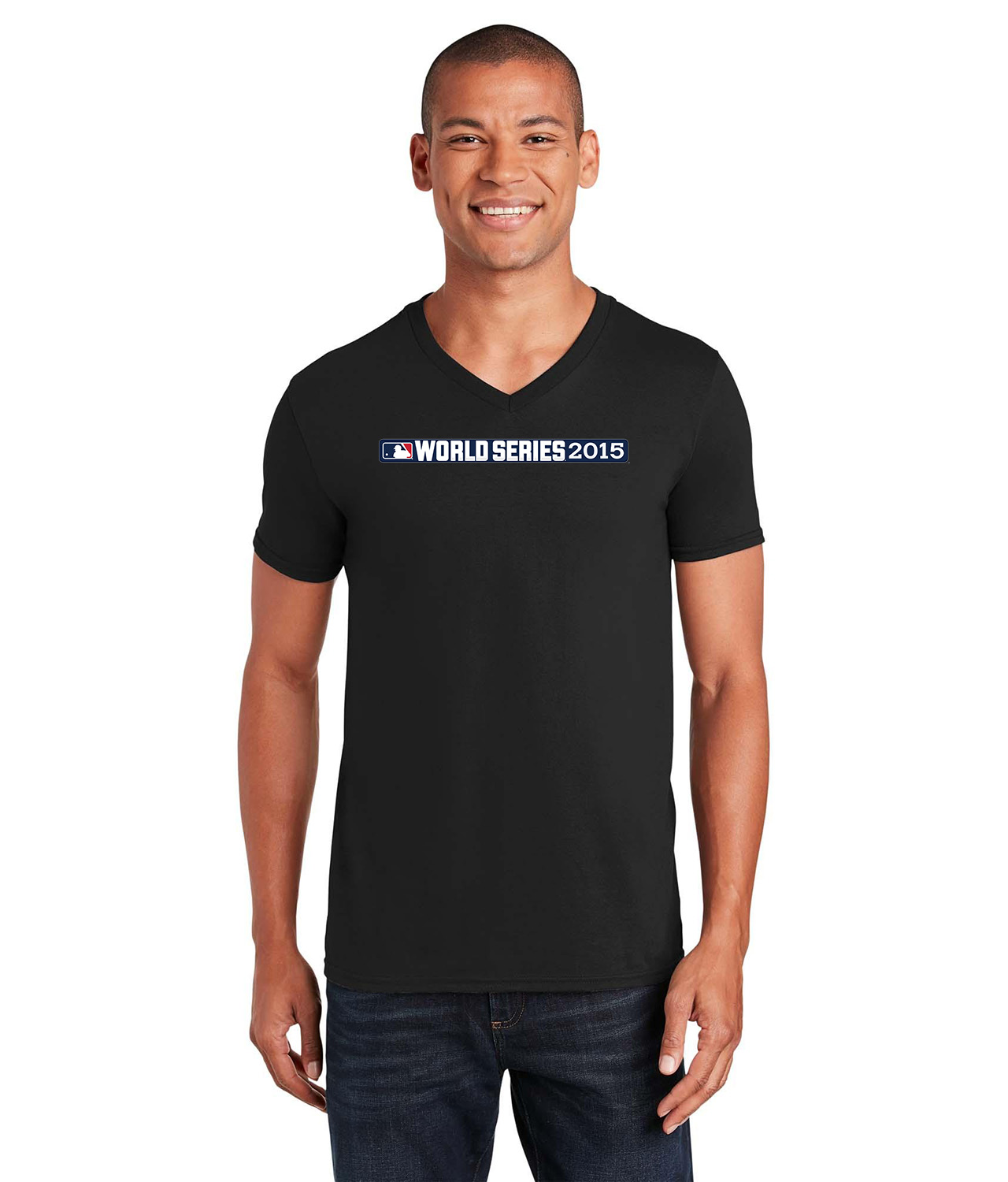MLB World Series 2015 Baseball Logo Symbol Emblem Customized Design on Unisex V-Neck T-Shirt Tee