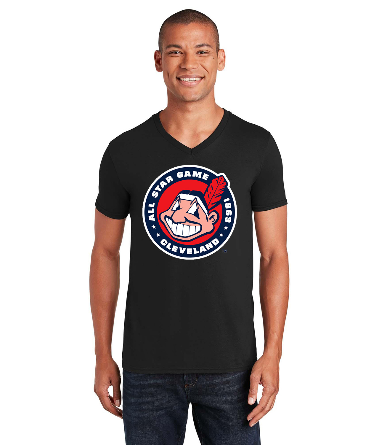 1963 MLB All-Star Game At Municipal Stadium Cleveland Ohio Baseball Logo Symbol Emblem Customized Design on Unisex V-Neck T-Shirt Tee