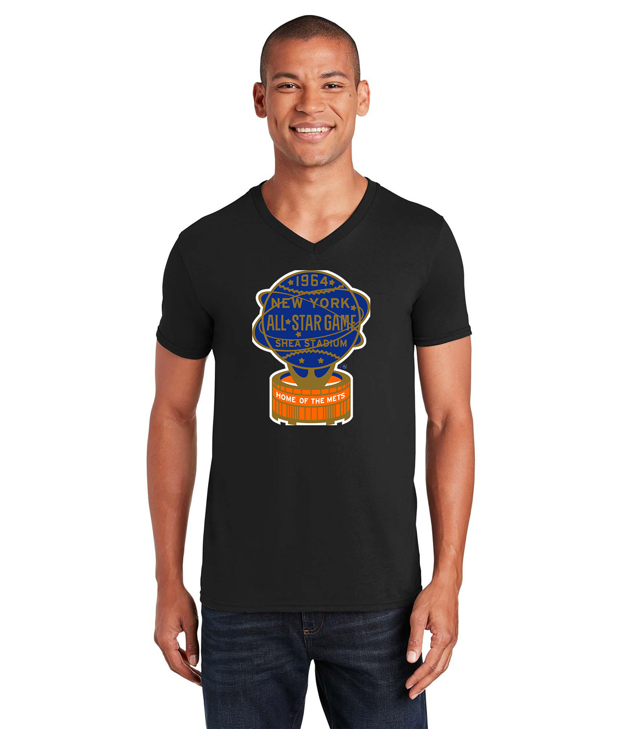 1964 MLB All-Star Game At Shea Stadium Flushing New York Baseball Logo Symbol Emblem Customized Design on Unisex V-Neck T-Shirt Tee