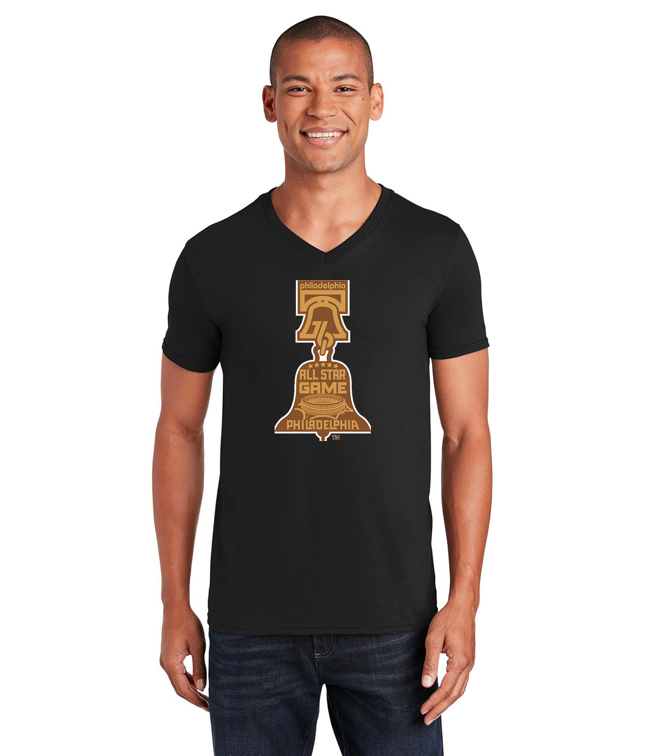 1976 MLB All-Star Game At Veterans Stadium Philadelphia Pennsylvania Baseball Logo Symbol Emblem Customized Design on Unisex V-Neck T-Shirt Tee