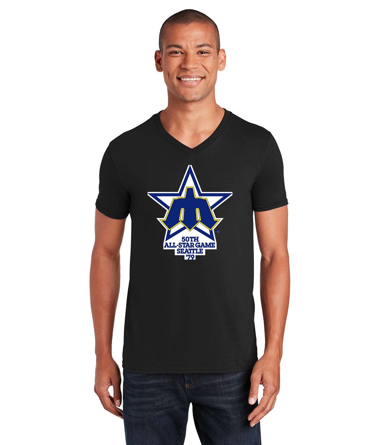 1979 MLB All-Star Game The Kingdome Seattle Washington Baseball Logo Symbol Emblem Customized Design on Unisex V-Neck T-Shirt Tee