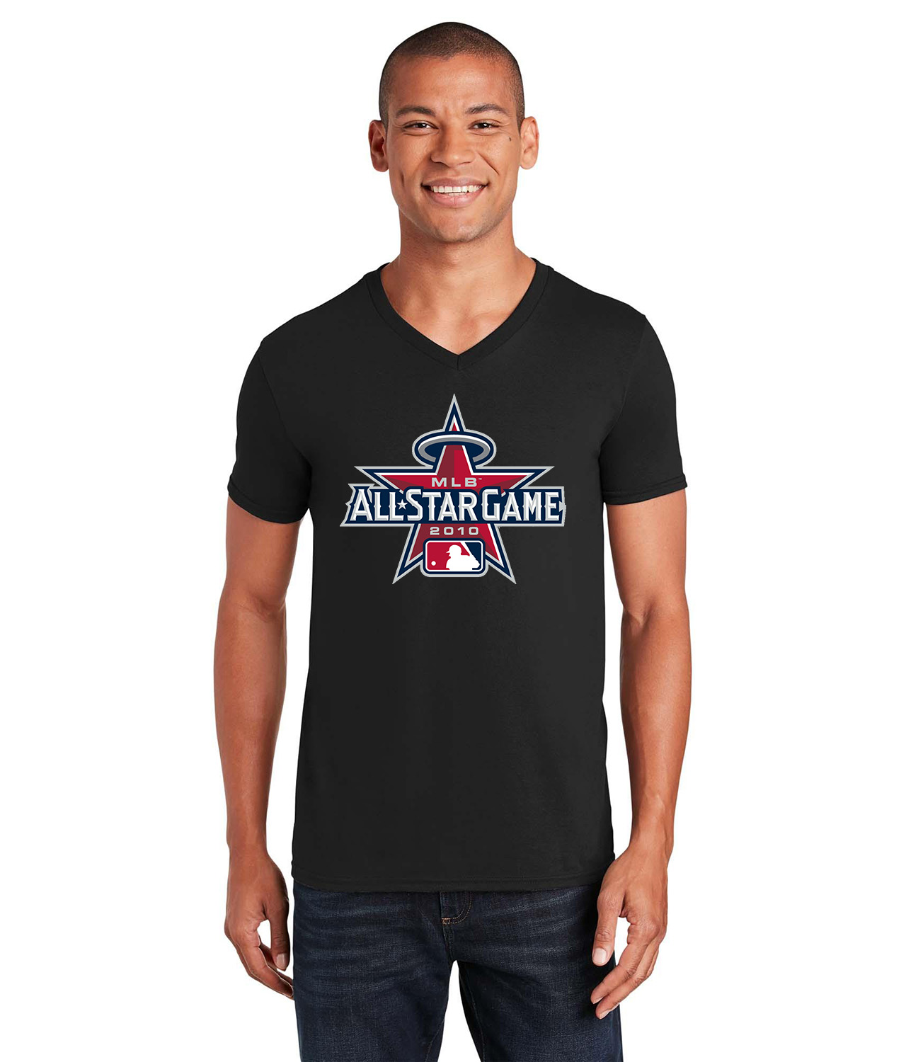2010 MLB All-Star Game Angel Stadium Anaheim California Baseball Logo Symbol Emblem Customized Design on Unisex V-Neck T-Shirt Tee