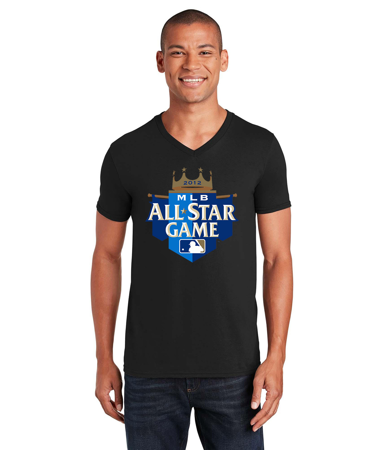 2012 MLB All-Star Game Kauffman Stadium Kansas City Missouri Baseball Logo Symbol Emblem Customized Design on Unisex V-Neck T-Shirt Tee
