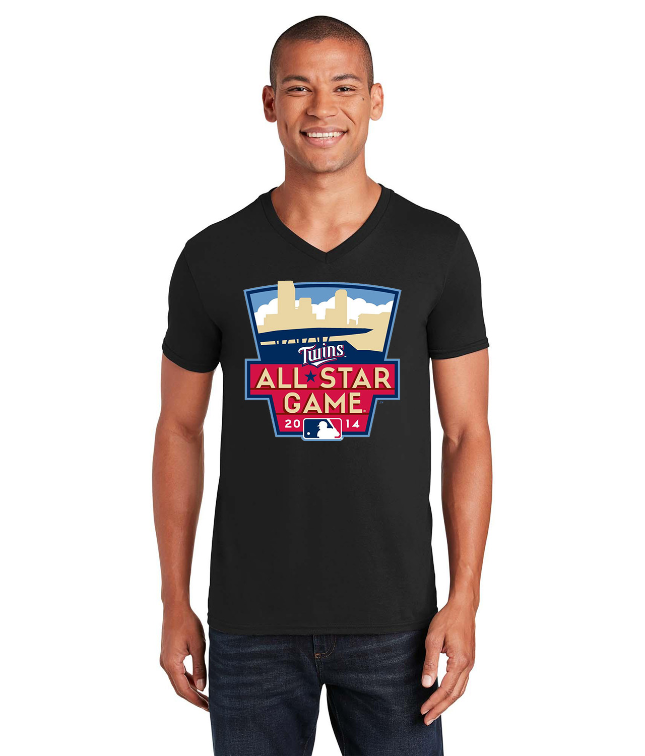 2014 MLB All-Star Game - Minnesota Twins Baseball Logo Symbol Emblem Customized Design on Unisex V-Neck T-Shirt Tee