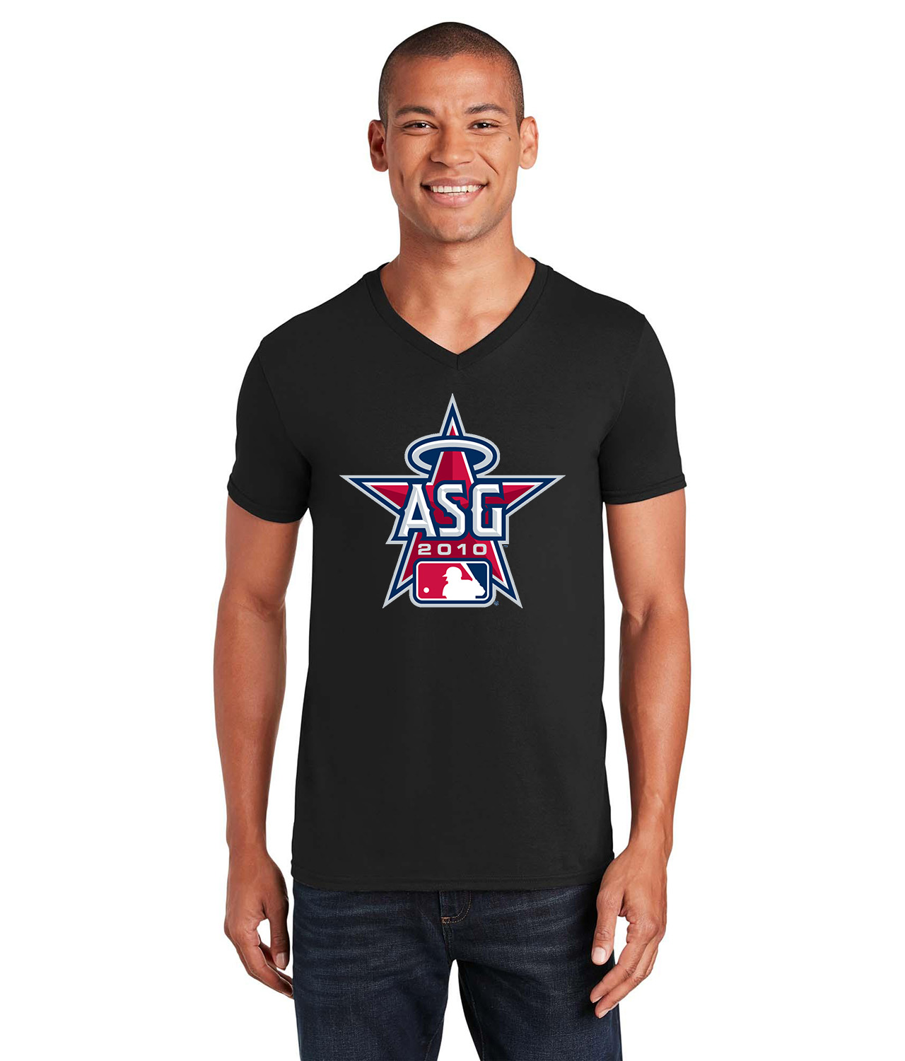 2010 ASG MLB All-Star Game At Angel Stadium Anaheim California Baseball Logo Symbol Emblem Customized Design on Unisex V-Neck T-Shirt Tee