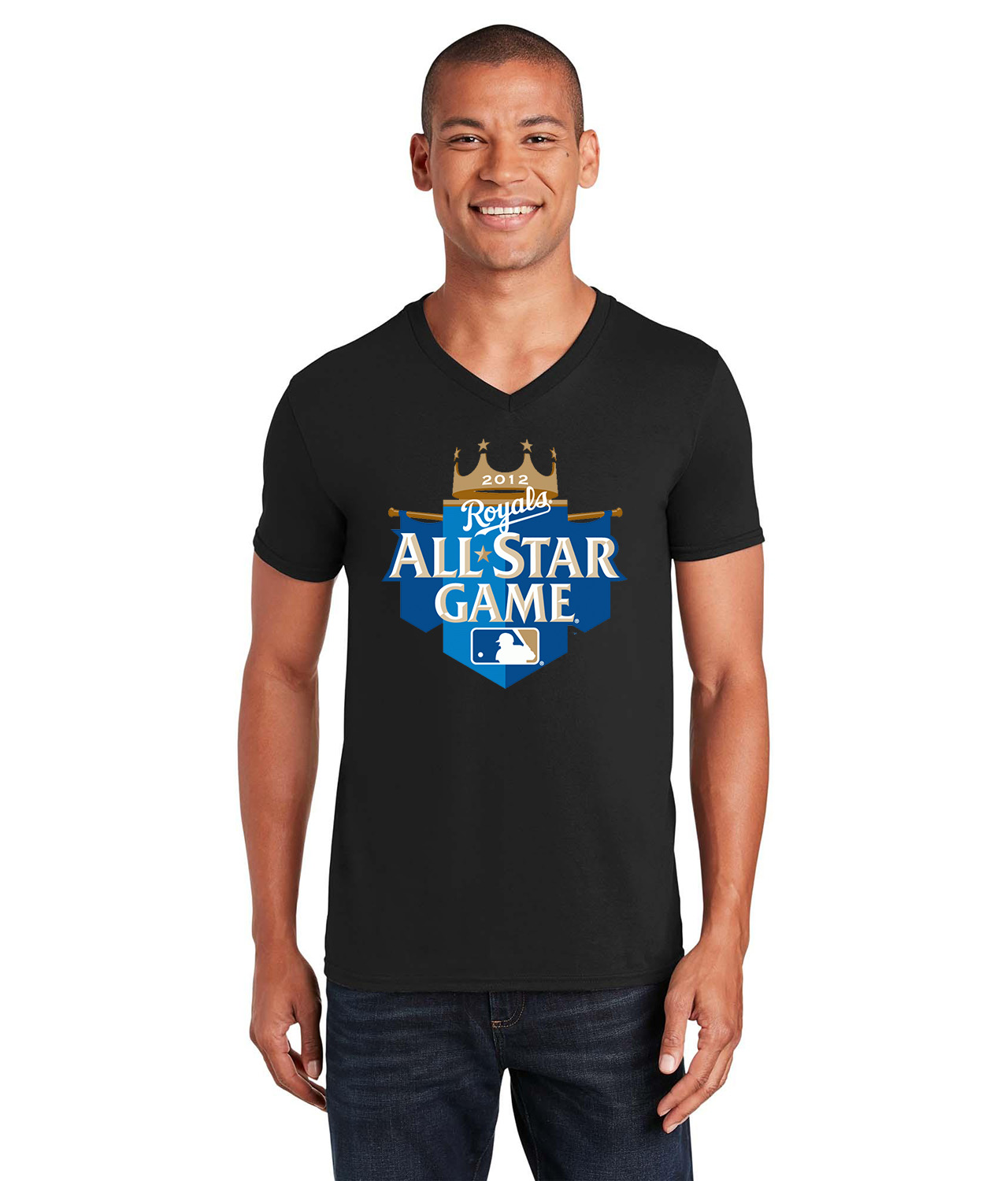 2012 MLB All-Star Game Kauffman Stadium Kansas City Missouri Baseball Logo Symbol Emblem Customized Design on Unisex V-Neck T-Shirt Tee