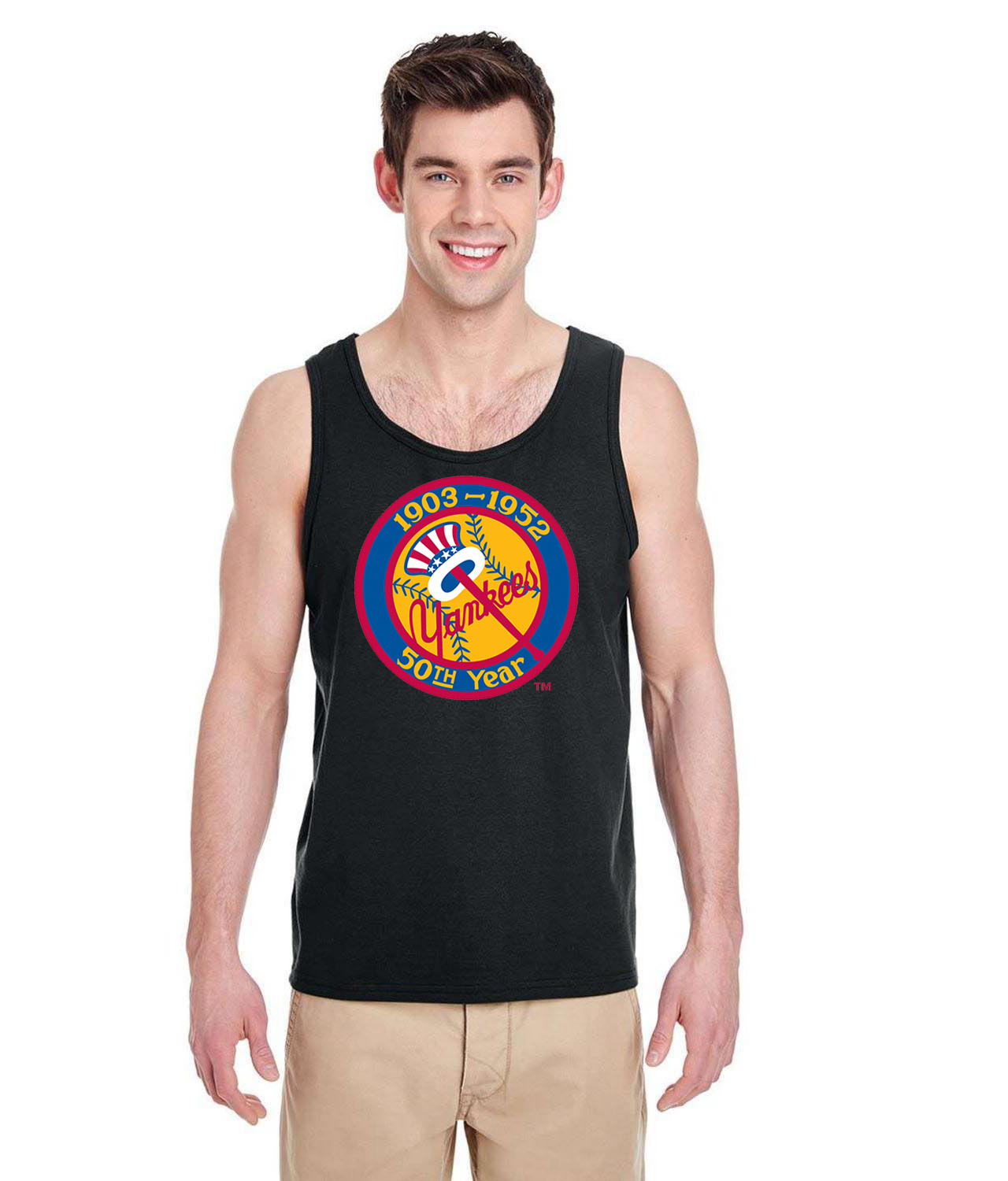 50th Anniversary Of The New York Yankees Patch Baseball Logo Symbol Emblem Customized Design on Unisex Tank Top