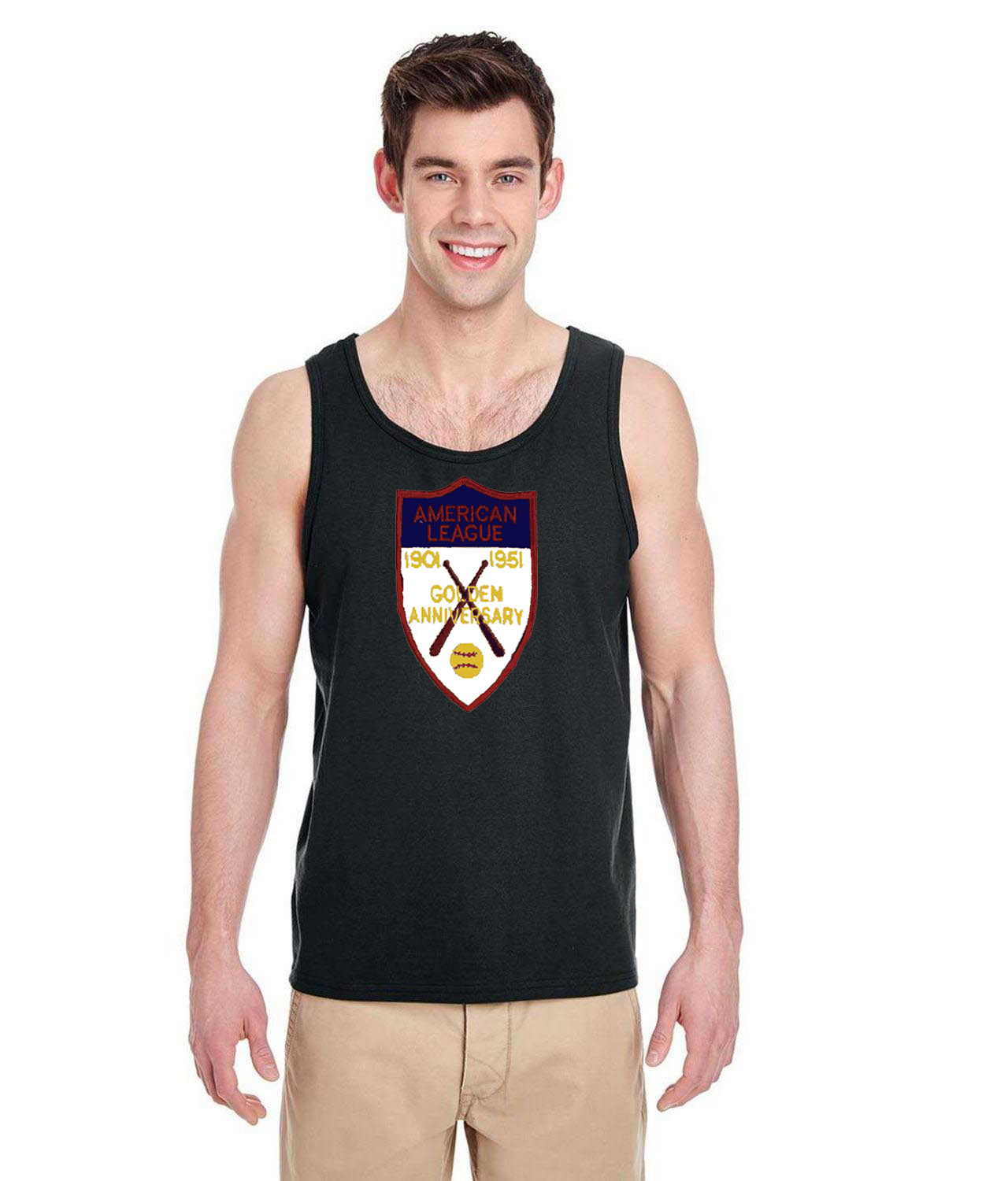 50th Anniversary Of The American Baseball League Logo Symbol Emblem Customized Design on Unisex Tank Top