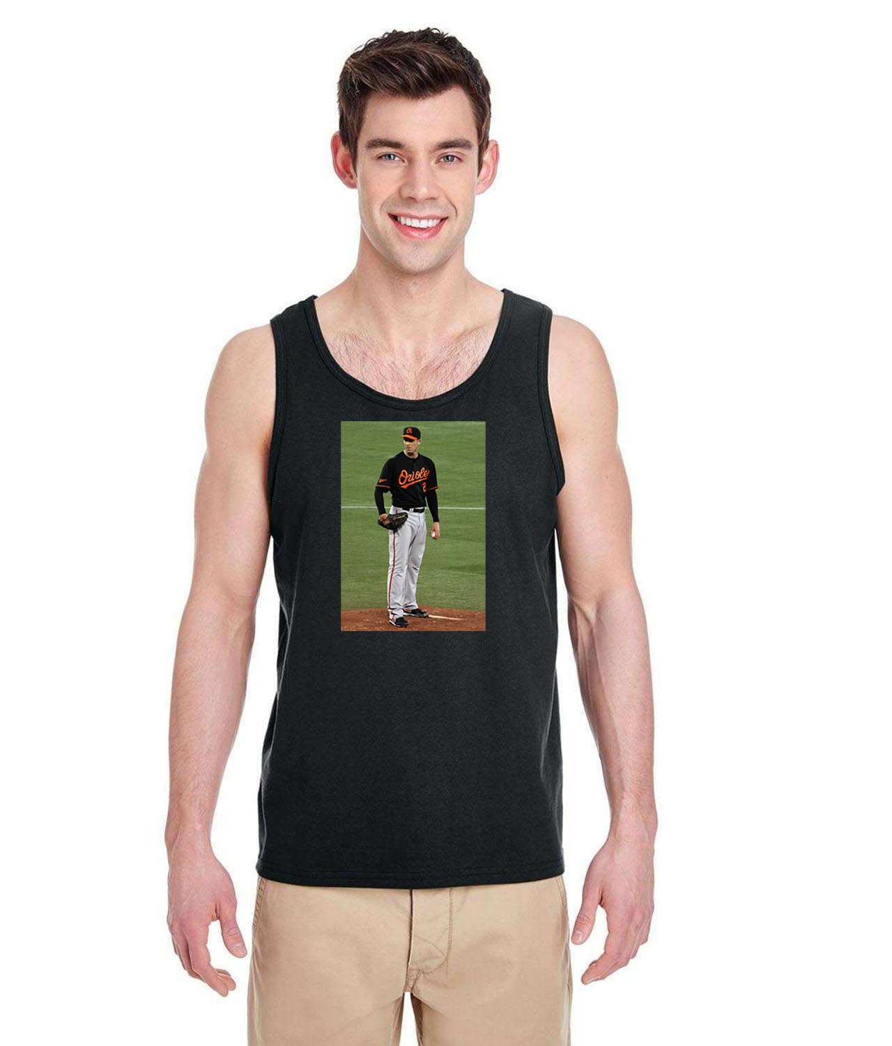 2009 Baltimore Orioles Pitcher Photo Baseball Logo Symbol Emblem Customized Design on Unisex Tank Top