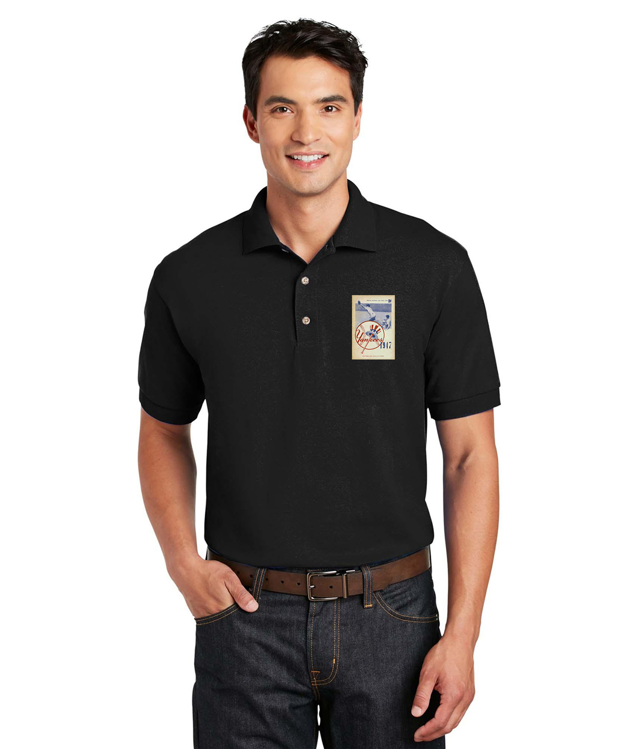 1947 New York Yankees Spring Training Program Baseball Logo Symbol Emblem Customized Design on Unisex Sport Knit Jersey Polo T-Shirt