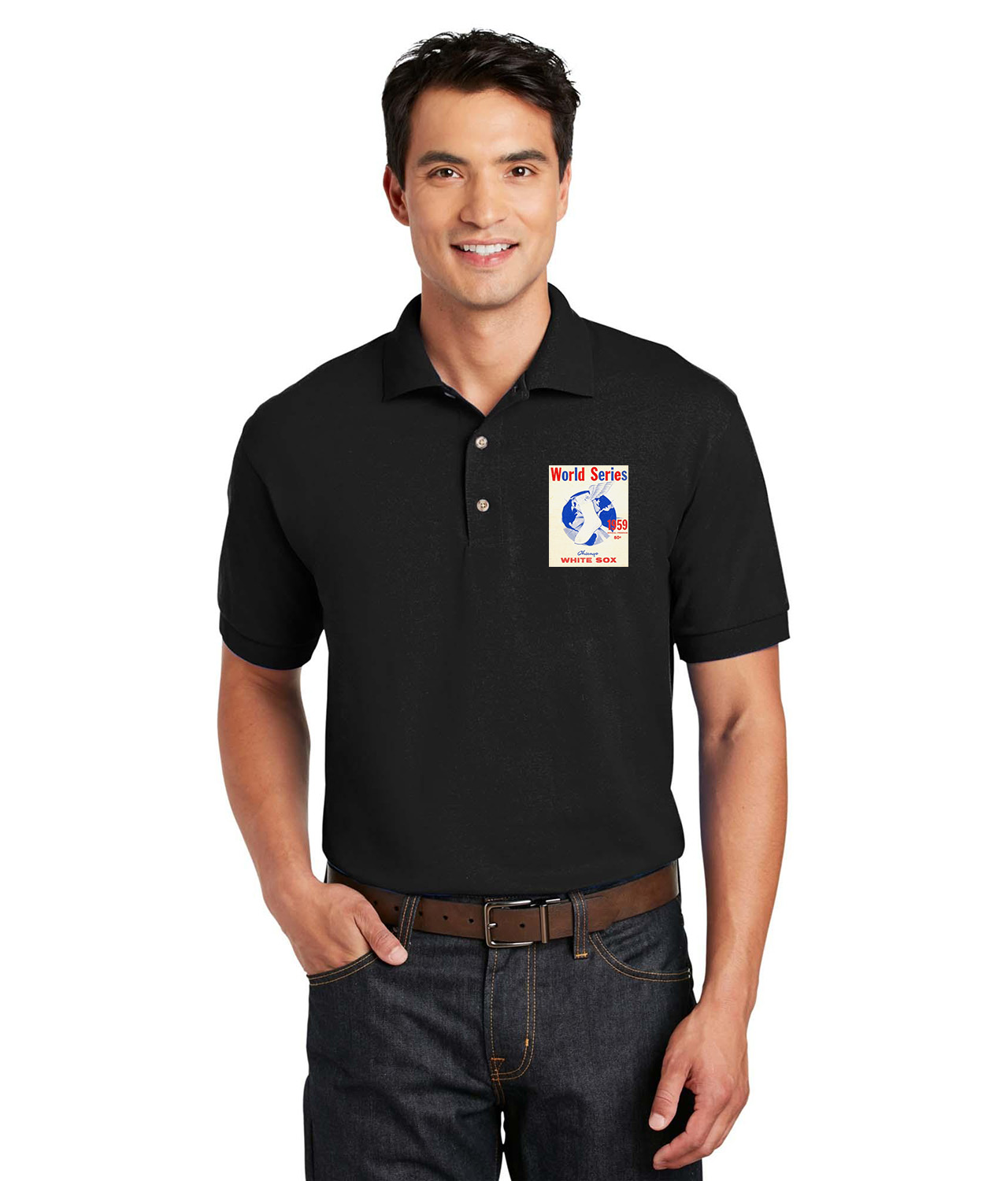 MLB World Series Program 1959 Chicago White Sox vs. Los Angeles Dodgers Baseball Logo Customized Design on Unisex Sport Knit Jersey Polo T-Shirt