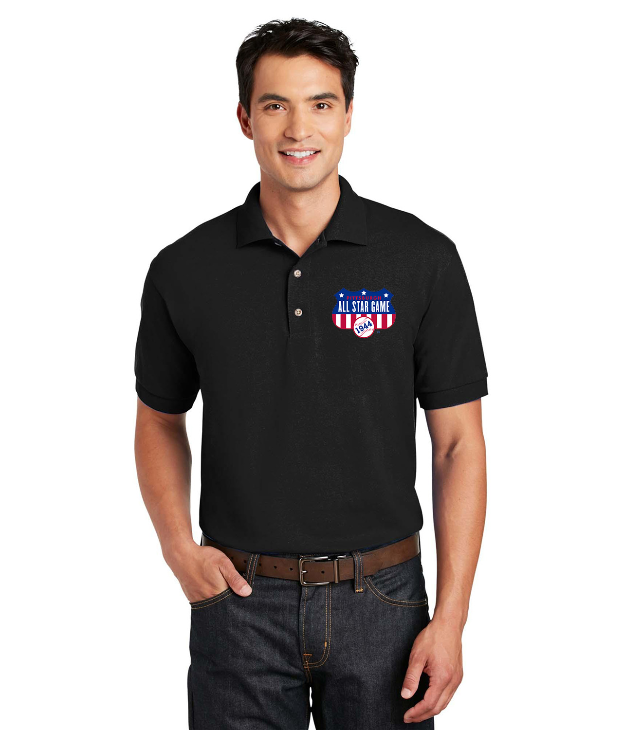 1944 MLB All-Star Game Forbes Field Pittsburgh Pennsylvania Baseball Logo Symbol Emblem Customized Design on Unisex Sport Knit Jersey Polo T-Shirt