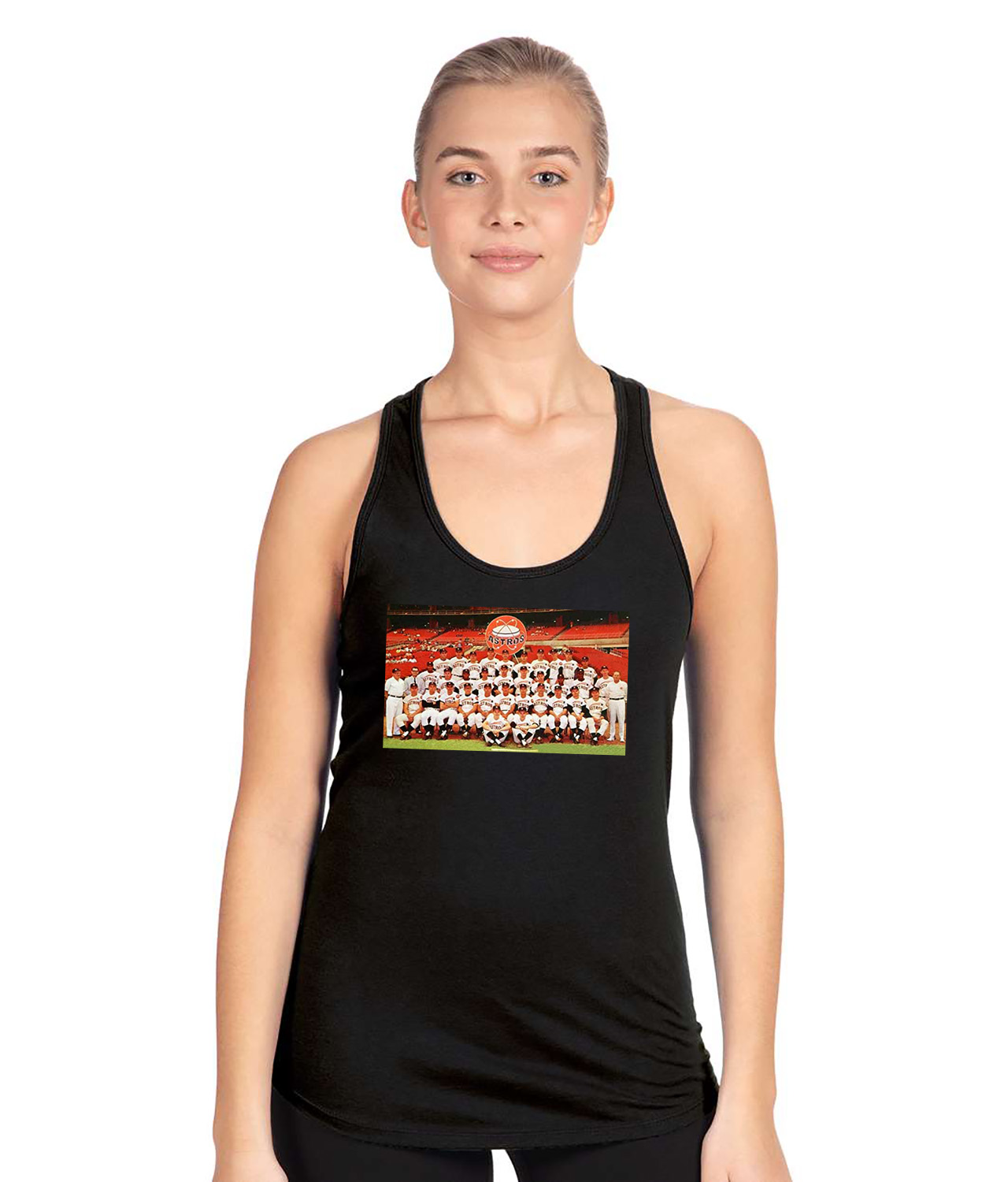 1965 Team Houston Astros Photo Baseball Logo Symbol Emblem Customized Design on Women's Racerback Tank Top