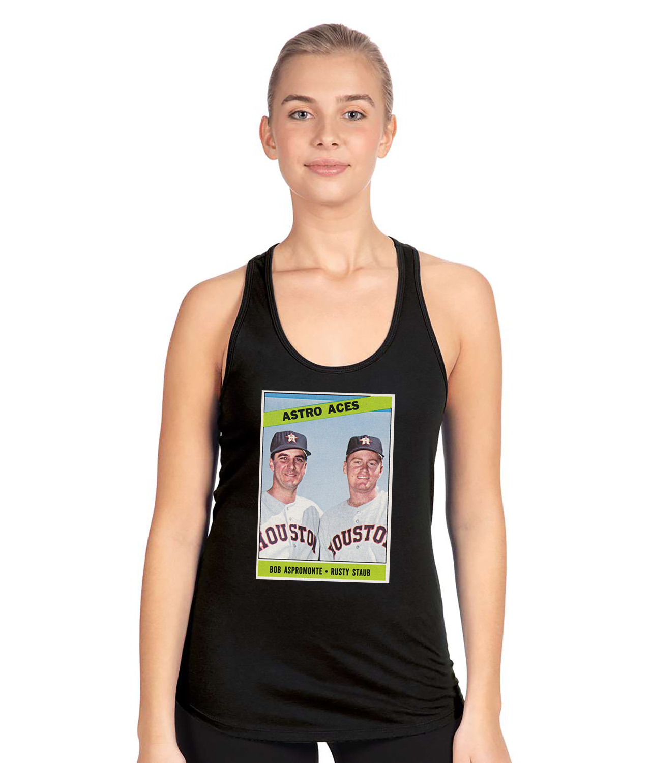 1965 Bob Aspromonte Rusty Staub Houston Astros Photo Baseball Logo Symbol Emblem Customized Design on Women's Racerback Tank Top