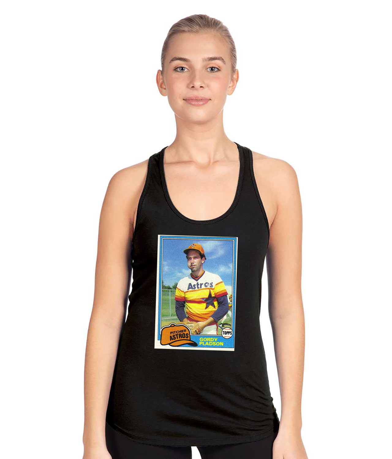 1980 Gordie Pladson Houston Astros Photo Baseball Logo Symbol Emblem Customized Design on Women's Racerback Tank Top