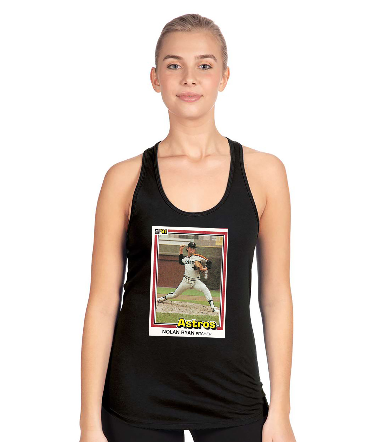 1980 Nolan Ryan Houston Astros Photo Baseball Logo Symbol Emblem Customized Design on Women's Racerback Tank Top