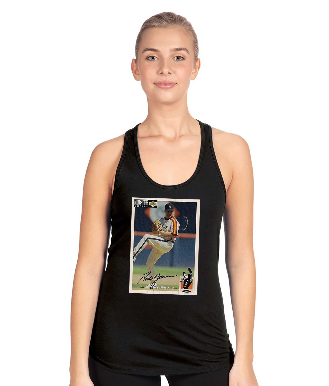 1993 Todd Jones Houston Astros Photo Baseball Logo Symbol Emblem Customized Design on Women's Racerback Tank Top