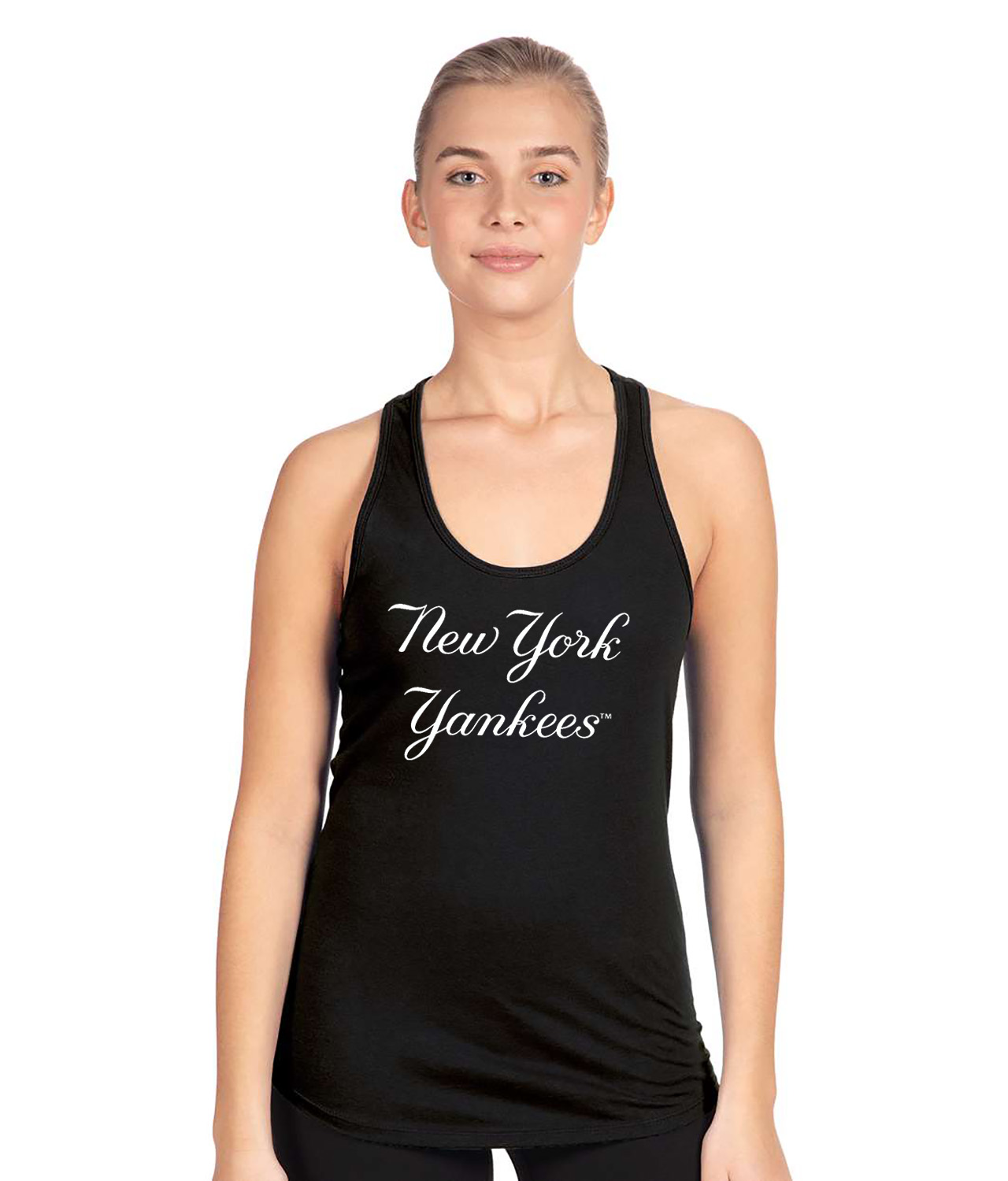 New York Yankees White Baseball Logo Symbol Emblem Customized Design on Women's Racerback Tank Top