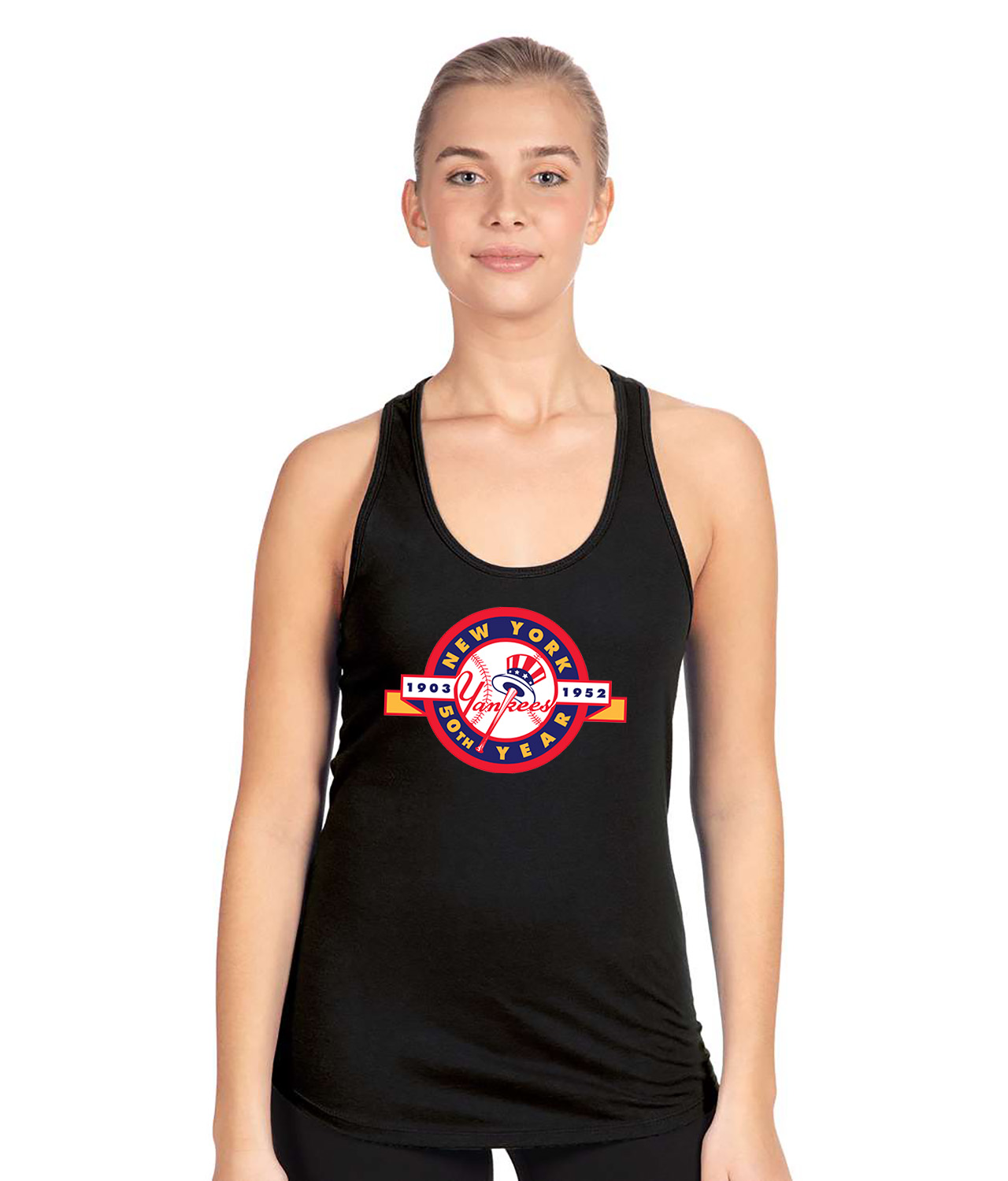 50th Anniversary Of The New York Yankees Baseball Logo Symbol Emblem Customized Design on Women's Racerback Tank Top