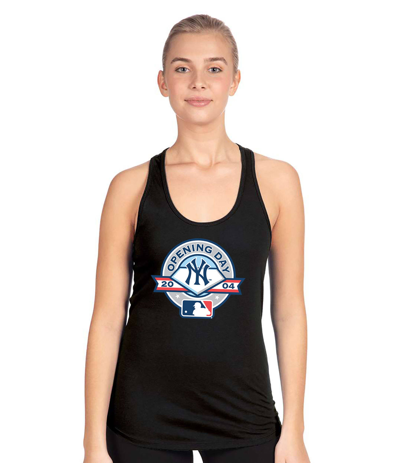 New York Yankees 2004 Opening Day Baseball Logo Symbol Emblem Customized Design on Women's Racerback Tank Top