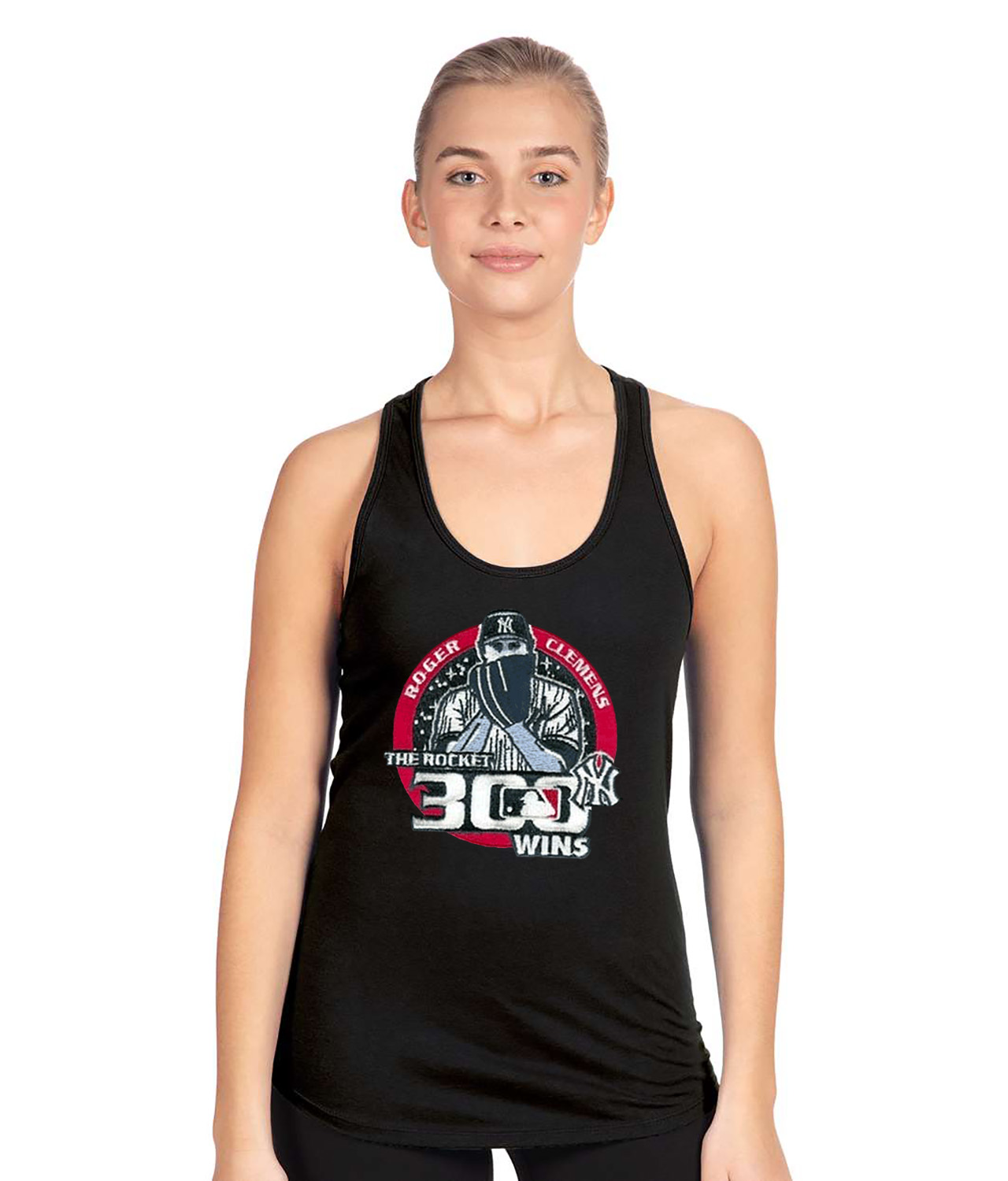 New York Yankees Roger Clemens 300th Career Win Baseball Logo Symbol Emblem Customized Design on Women's Racerback Tank Top